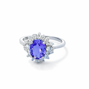 925 OVAL AMETHYST CZ PAVE HALO RING - 14MM <br/>M14173