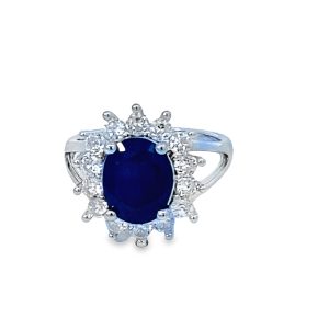925 OVAL BLUE SAPPHIRE CZ PAVE HALO RING - 16MM <br/>M14174