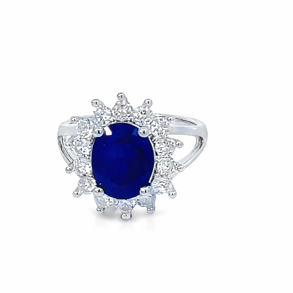 925 OVAL BLUE SAPPHIRE CZ PAVE HALO RING - 16MM <br/>M14174