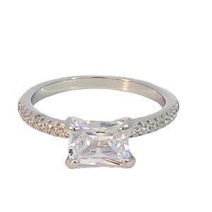 925 RECT CZ PAVE 4 CLAW SET DRESS RING - 7MM <br/>M14181