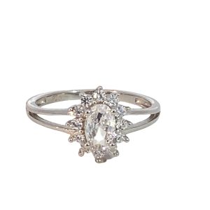 925 OV CZ PAVE HALO SPLIT SHANK DRESS RING - 11MM <br/>M14183