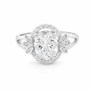 925 OV CZ PAVE HALO TRIP LEAF ON SHANK RING - 13MM <br/>M14184