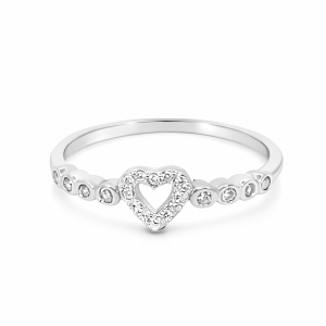 925 CZ PAVE MILLGRAIN OPEN HEART RING - 6MM <br/>M14186