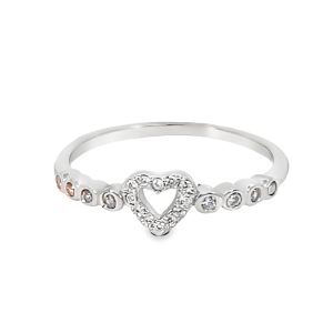 925 CZ PAVE MILLGRAIN OPEN HEART RING - 6MM <br/>M14186