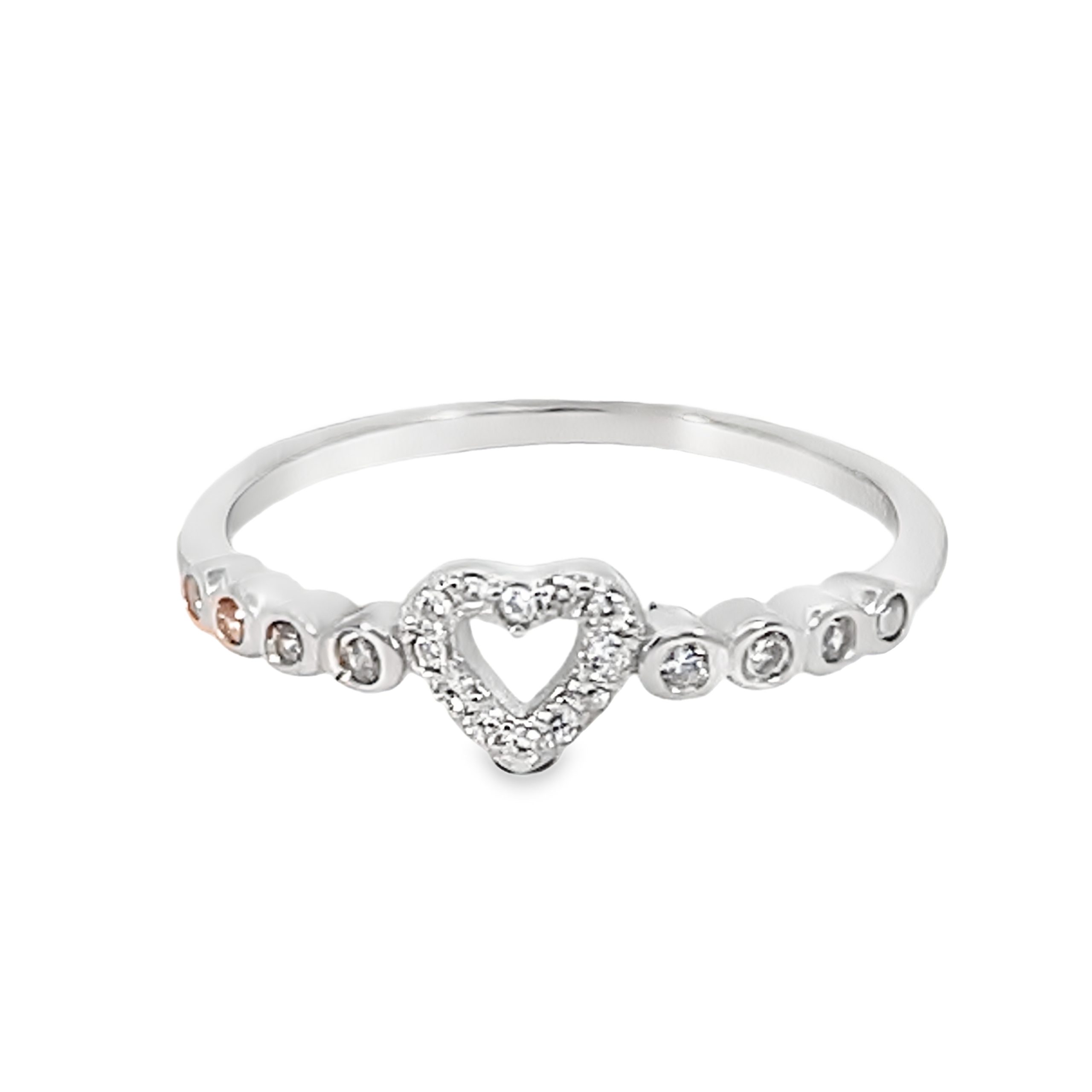 925 CZ PAVE MILLGRAIN OPEN HEART RING - 6MM <br/>M14186