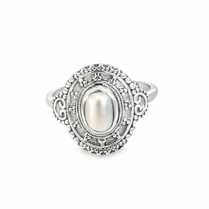 925 OVAL FW PEARL VINTAGE ETCHED RING - 16MM <br/>M14192