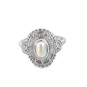 925 OVAL FW PEARL VINTAGE ETCHED RING - 16MM <br/>M14192
