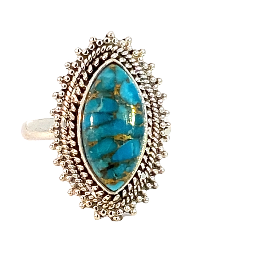 925 COPPER+TURQUOISE MARQ VINTAGE RING - 25MM <br/>M14200