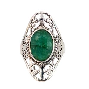 925 OVAL GREEN AGATE FILIGREE VINTAGE RING - 32MM <br/>M14215