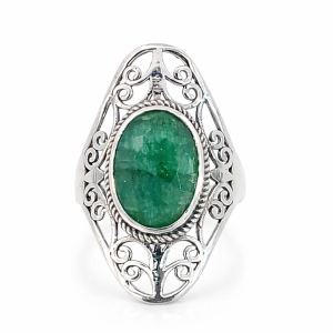 925 OVAL GREEN AGATE FILIGREE VINTAGE RING - 32MM <br/>M14215