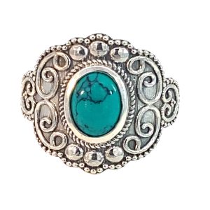 925 OVAL TURQUOISE ETCHED VINTAGE RING - 20MM <br/>M14216