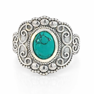 925 OVAL TURQUOISE ETCHED VINTAGE RING - 20MM <br/>M14216