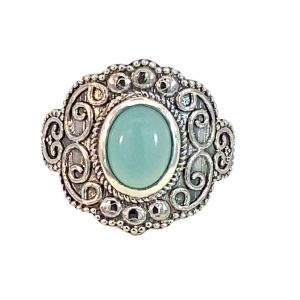 925 OVAL CHALCEDONY ETCHED VINTAGE RING - 20MM <br/>M14218