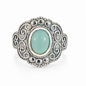 925 OVAL CHALCEDONY ETCHED VINTAGE RING - 20MM <br/>M14218