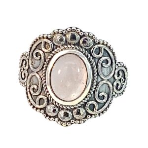 925 OVAL ROSE QRTZ ETCHED VINTAGE RING - 20MM <br/>M14219