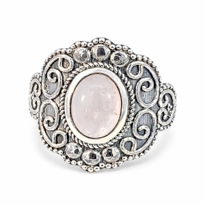 925 OVAL ROSE QRTZ ETCHED VINTAGE RING - 20MM <br/>M14219
