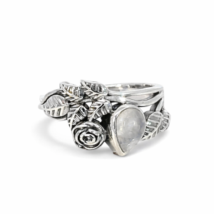 925 OXI TDROP MOONSTONE FLOWER FILIGREE RING 13MM <br/>M14221