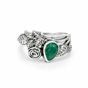 925 OXI TDROP GREEN AGATE FLOWER FIL RING - 13MM <br/>M14222