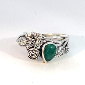 925 OXI TDROP GREEN AGATE FLOWER FIL RING - 13MM <br/>M14222