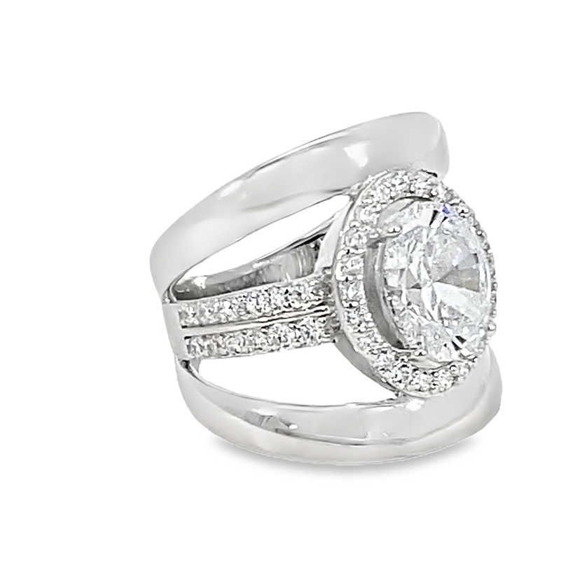 925 OVAL CZ PAVE+PLAIN TRIP BAND RING - 21MM <br/>M14225 - Image 2