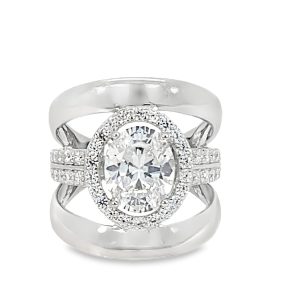 925 OVAL CZ PAVE+PLAIN TRIP BAND RING - 21MM <br/>M14225