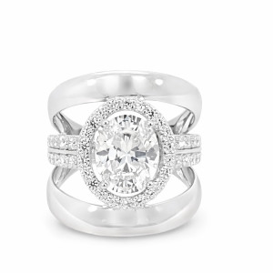925 OVAL CZ PAVE+PLAIN TRIP BAND RING - 21MM <br/>M14225