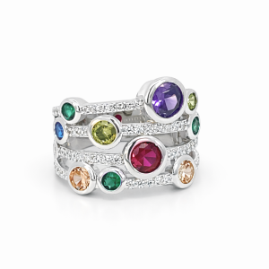 925 MULTI COL CZ TUBE SET PAVE 4 BAND RING - 16MM <br/>M14226