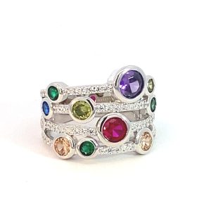 925 MULTI COL CZ TUBE SET PAVE 4 BAND RING - 16MM <br/>M14226