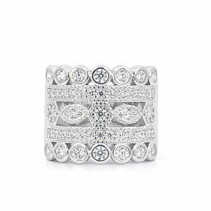 925 CZ PAVE TUBE+MILLGRAIN 5 BAND RING - 17MM <br/>M14228