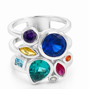 925 MULTI COL DIFF SHAPES CZ PAVE TUBE SET RING <br/>M14229