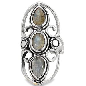 925 OV+TDROP LABRADORITE OPEN BOHO RING - 39MM <br/>M14230