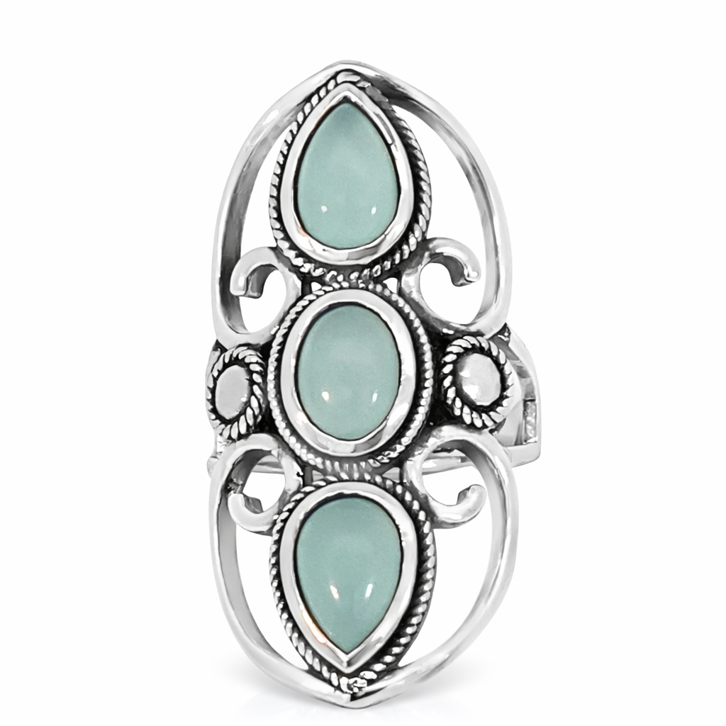 925 OV+TDROP CHALCEDONY OPEN BOHO RING - 39MM <br/>M14231
