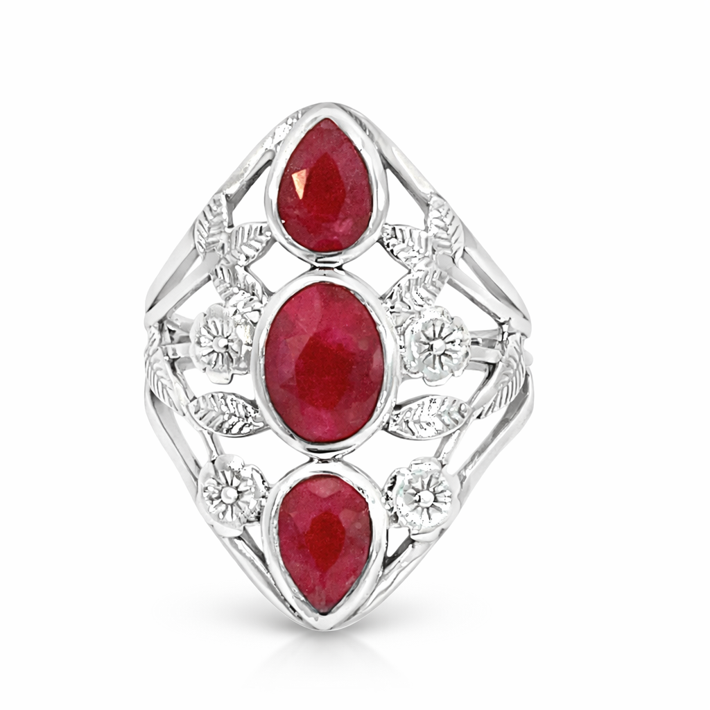 925 OV+TDROP RUBIES OPEN BOHO RING - 28MM <br/>M14233