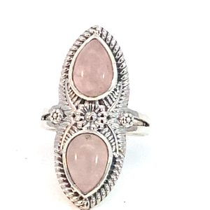 925 TDROP ROSE QRTZ ROPE EDGE BOHO RING - 33MM <br/>M14235