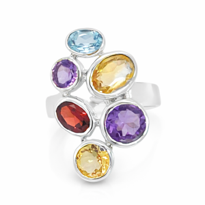 925 RND+OVAL MULTI COL GEMSTONE BUBBLES RING - 26M <br/>M14238