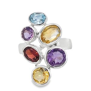 925 RND+OVAL MULTI COL GEMSTONE BUBBLES RING - 26M <br/>M14238
