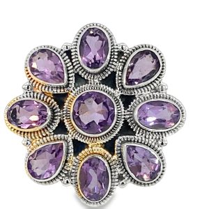 925 RND+OV+TDROP AMETHYST FLOWER RING - 25MM - P <br/>M14243P