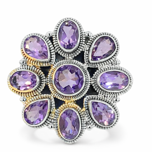 925 RND+OV+TDROP AMETHYST FLOWER RING - 25MM - P <br/>M14243P