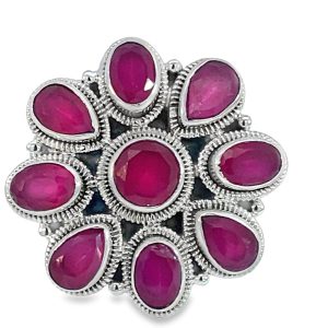 925 RND+OV+TDROP RUBIES FLOWER RING - 25MM - L <br/>M14244L