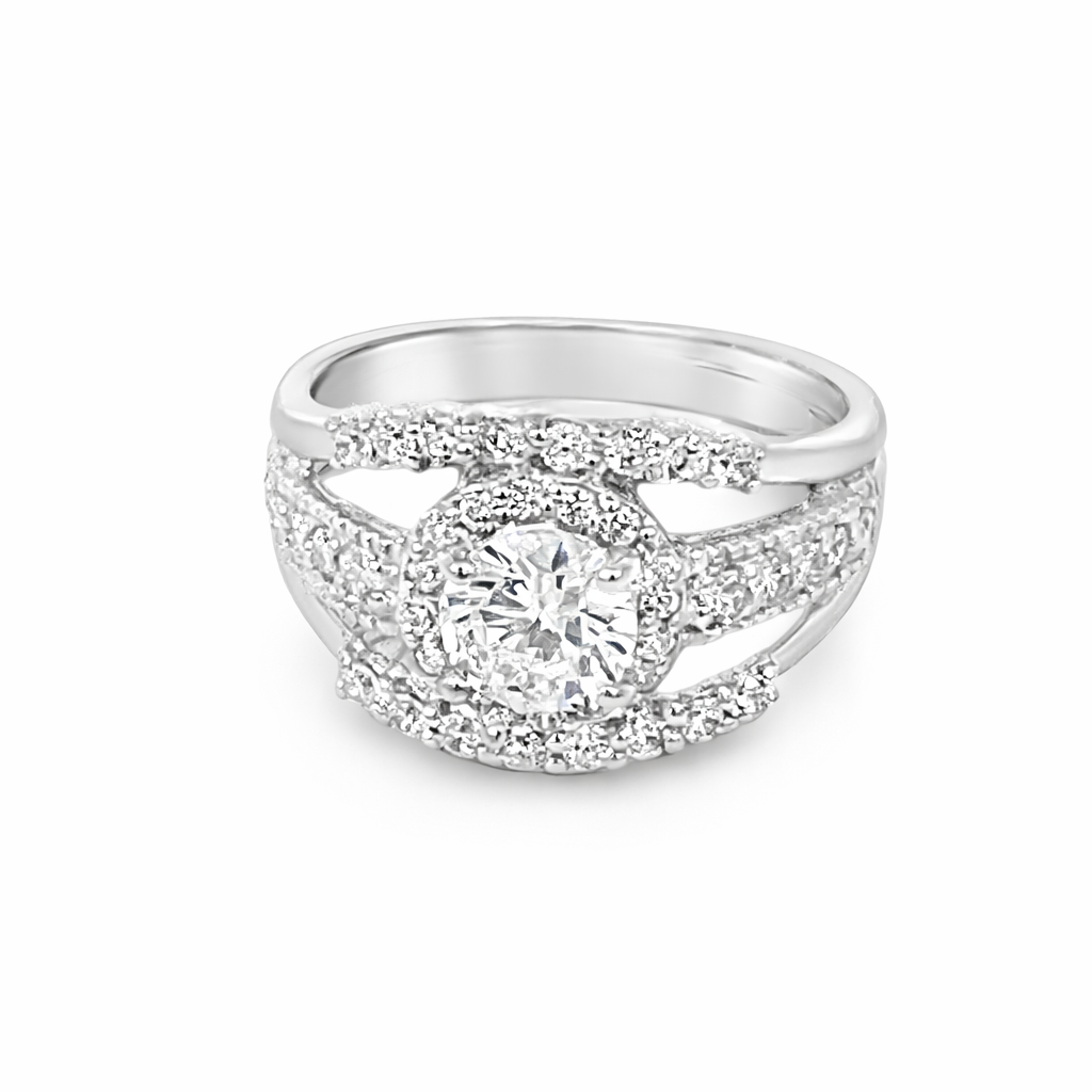 925 SQ CZ PAVE TRIP STRAND DRESS RING - 12MM <br/>M14263