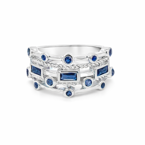925 BLUE SAP CZ RND+RECT ROPE STACKABLE RING  11MM <br/>M14264