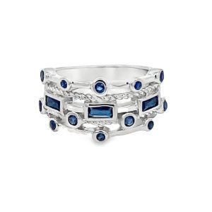 925 BLUE SAP CZ RND+RECT ROPE STACKABLE RING  11MM <br/>M14264