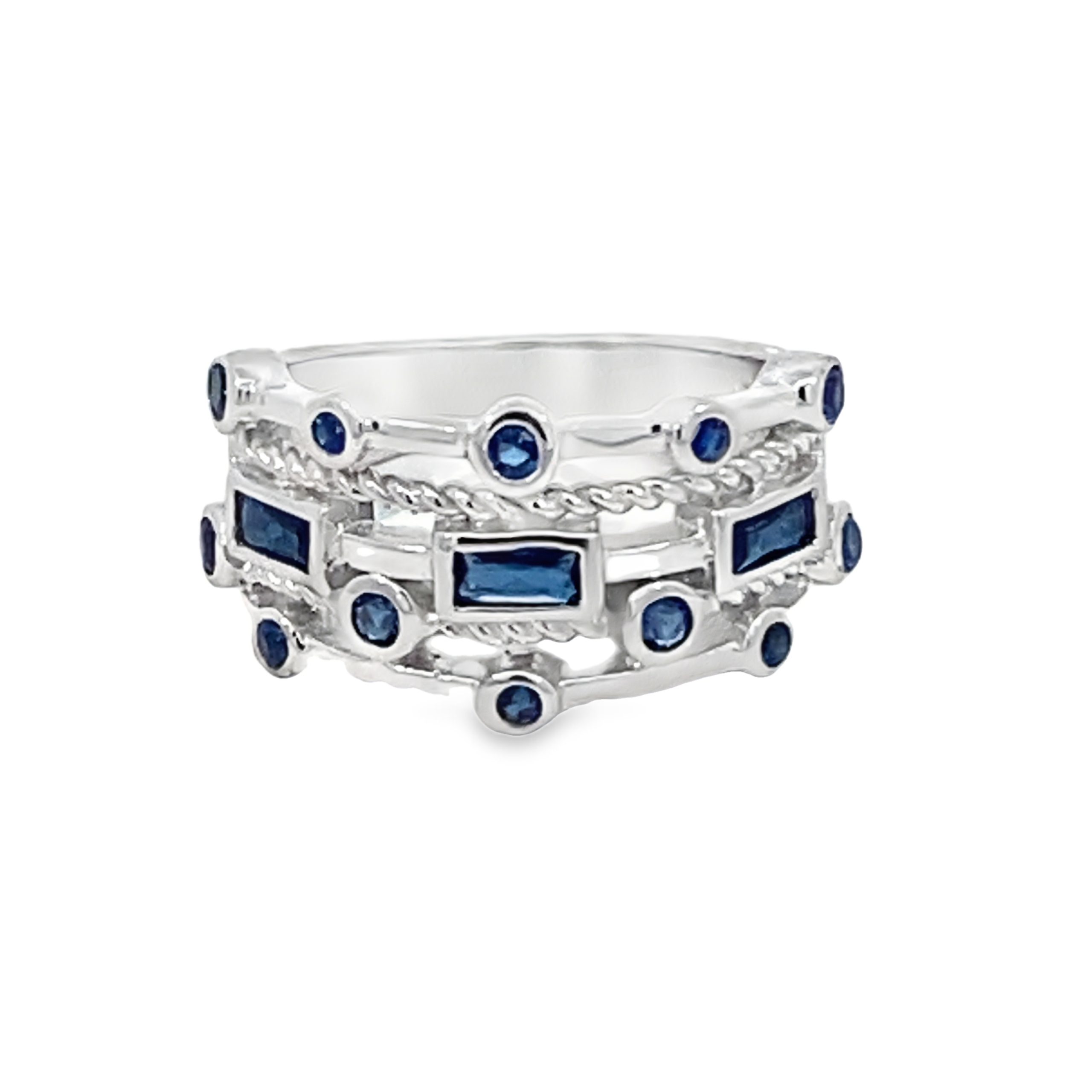 925 BLUE SAP CZ RND+RECT ROPE STACKABLE RING 11MM <br/>M14264