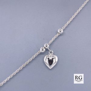 925 HEART+BALLS ON ROPE ANKLE CHAIN - 24CM - 5.5g <br/>M15545.24