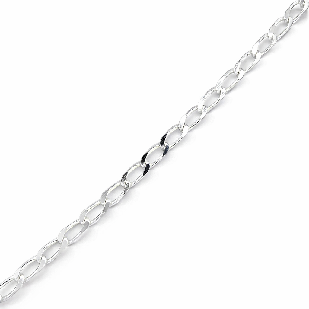 925 FLAT CURB LINK BRACELET+CHAIN - 4MM <br/>M15546