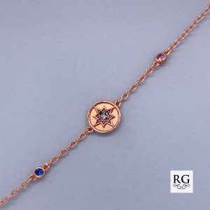 925 RG PL COL CZ BETHLEHEM STAR ANCHOR BRACELET  <br/>M15568.17R