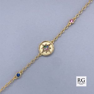 925 YG PL COL CZ BETHLEHEM STAR ANCHOR BRACELET  <br/>M15568.17Y