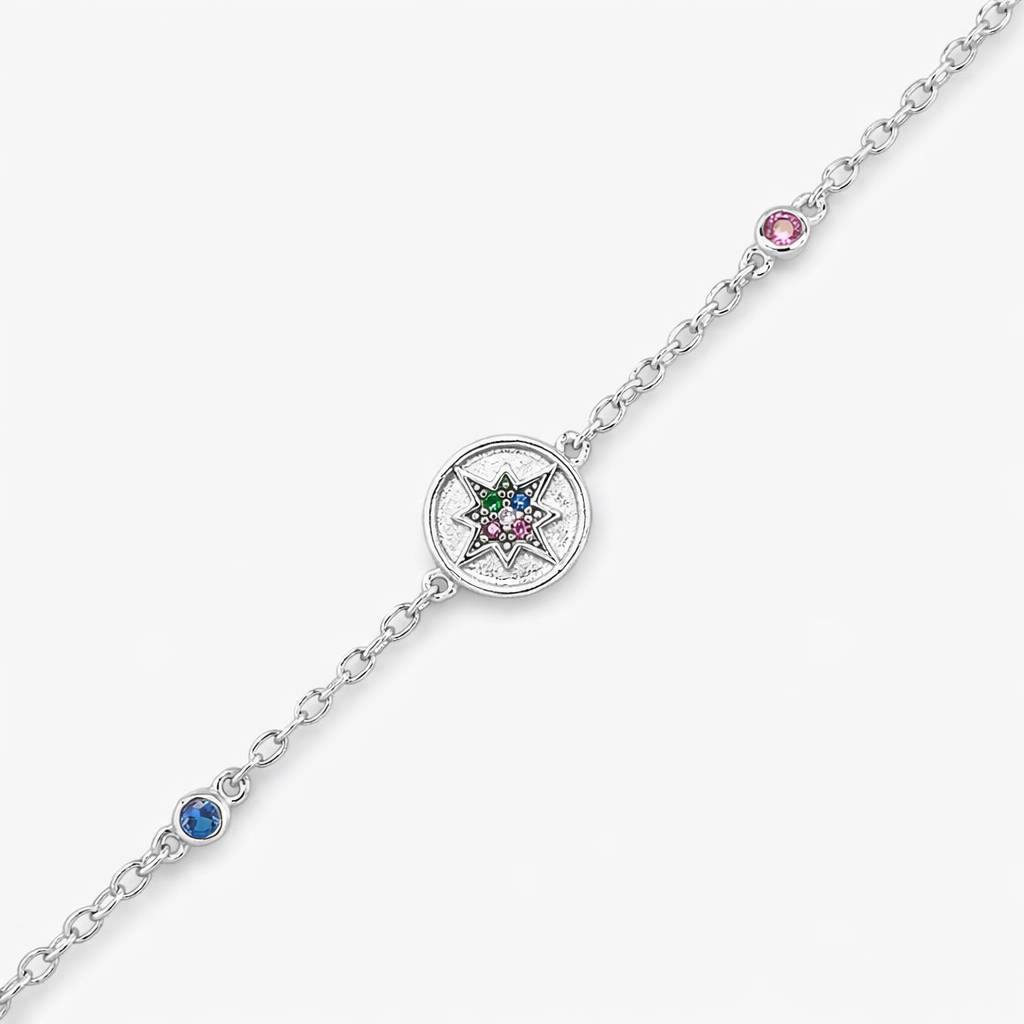 925 YG PL COL CZ BETHLEHEM STAR ANCHOR BRACELET <br/>M15568.17Y