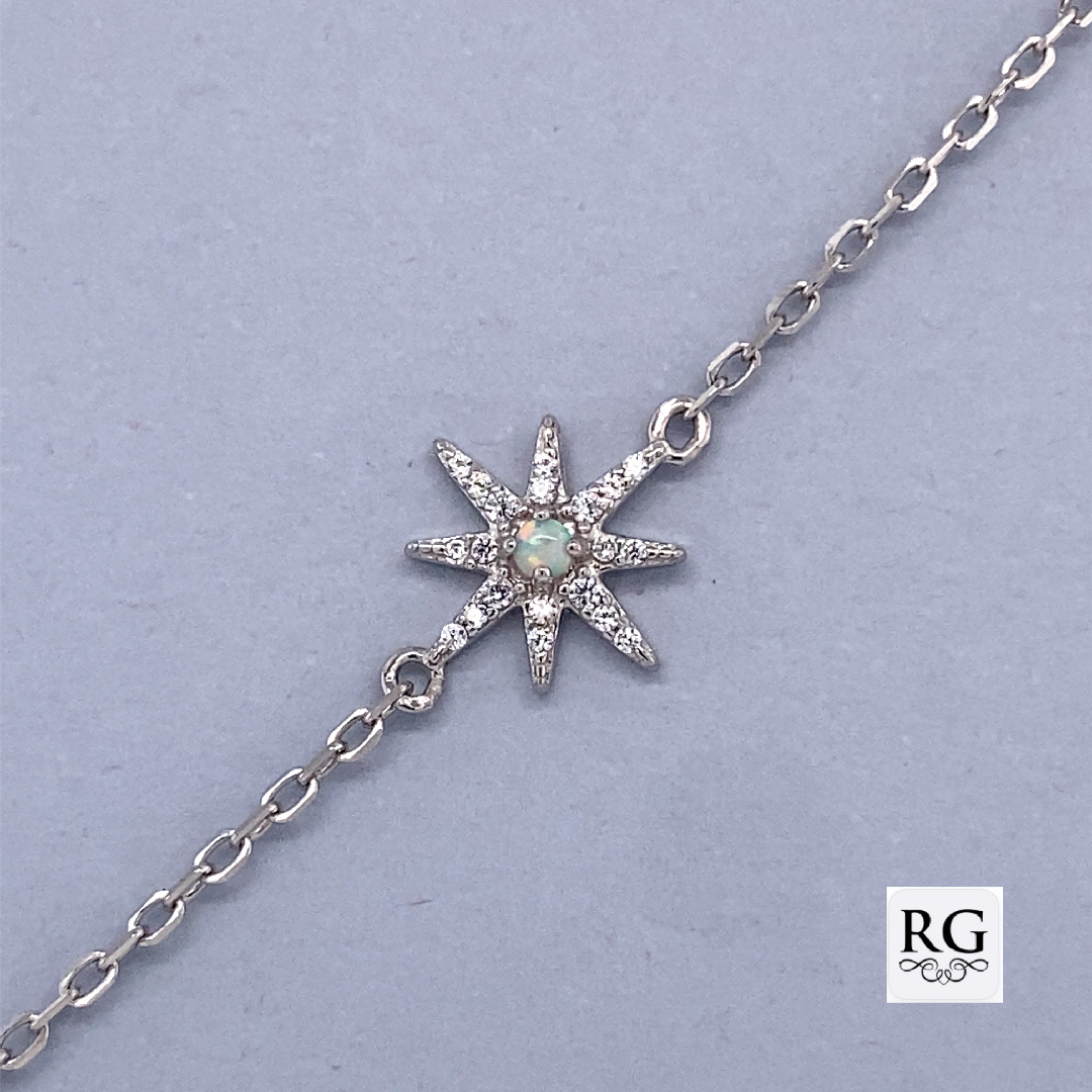 925 SYNTH OPAL+CZ PAVE BETHLEHEM STAR ANCHOR BRAC <br/>M15572.17