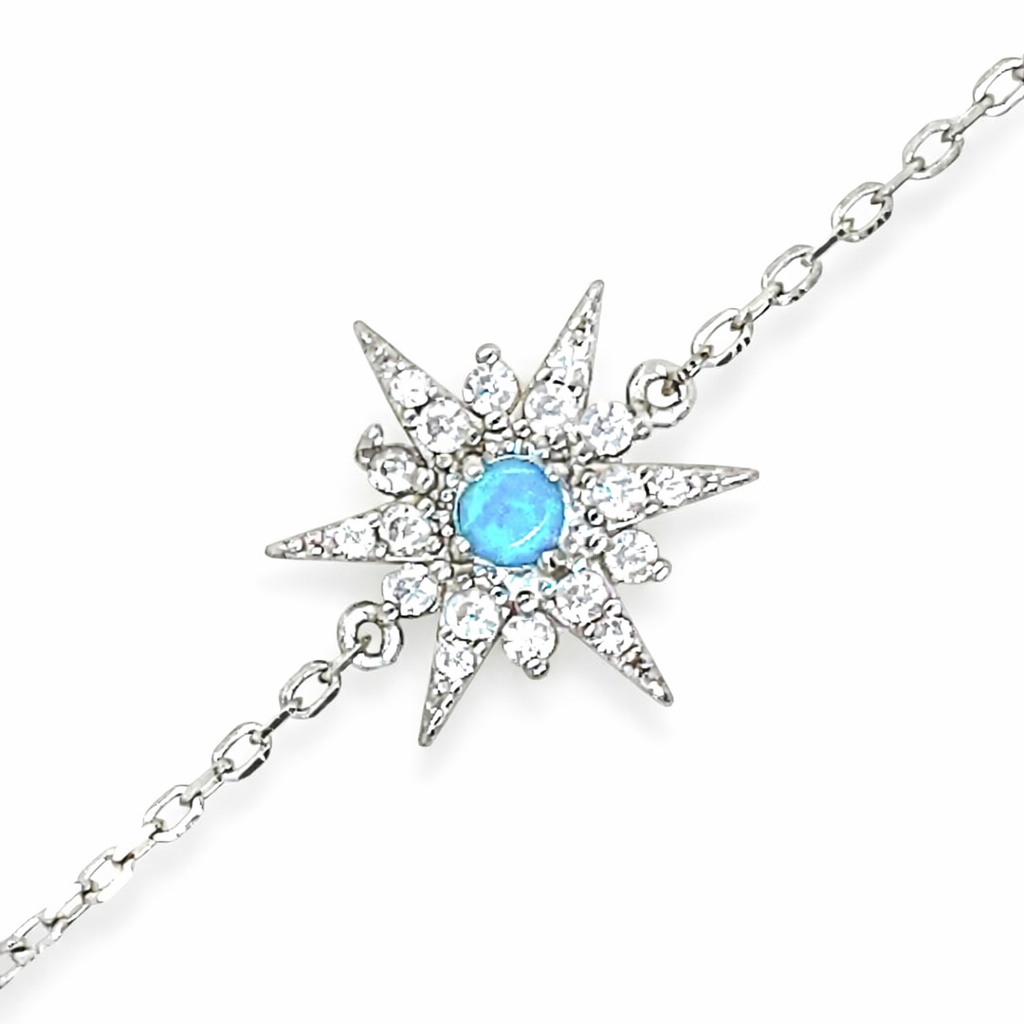 925 SYNTH BL OPAL+CZ BETHLEHEM STAR ANCHOR BRACELE <br/>M15574.17